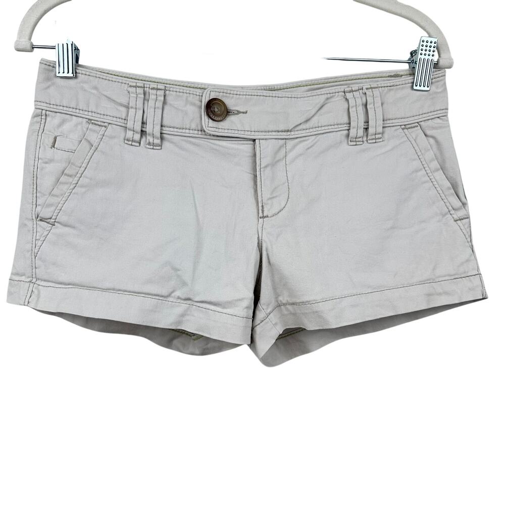 American Eagle Low Rise Micro Mini Shorts Y2K Tan Size 0 Preppy Boho Festival
